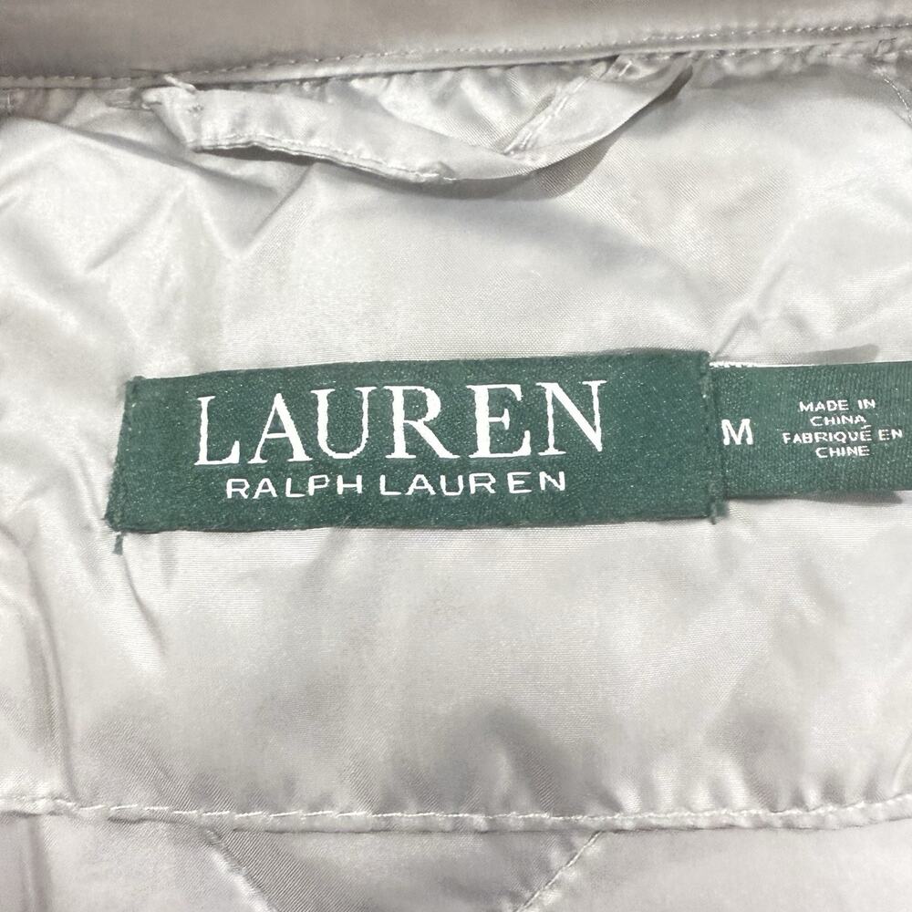 Lauren Ralph Lauren Womens Medium Quilted Puffer Jacket Gray Faux Leather Trim - Picture 8 of 14